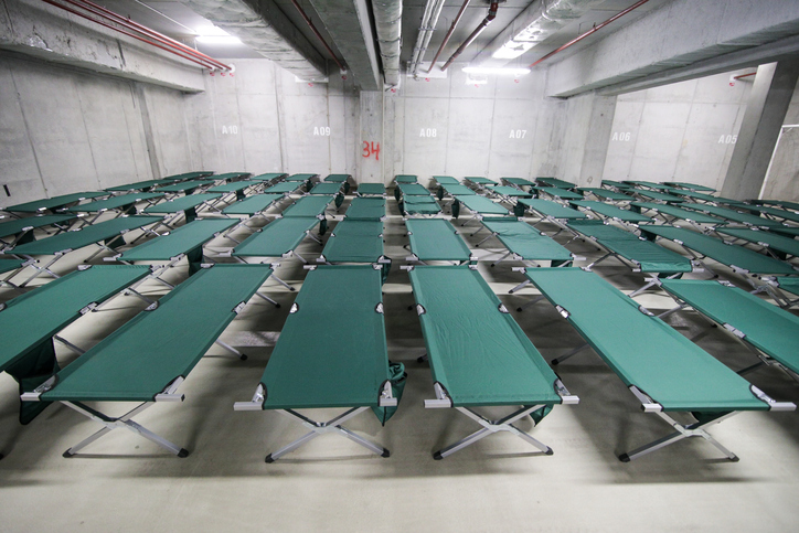 Cots in a Hurricane Shelter